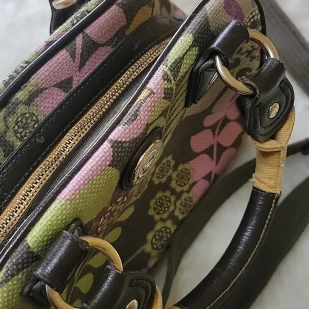 SPARTINA 449 Linen Purple Green Floral Printed Boho Preppy Satchel Crossbody Bag